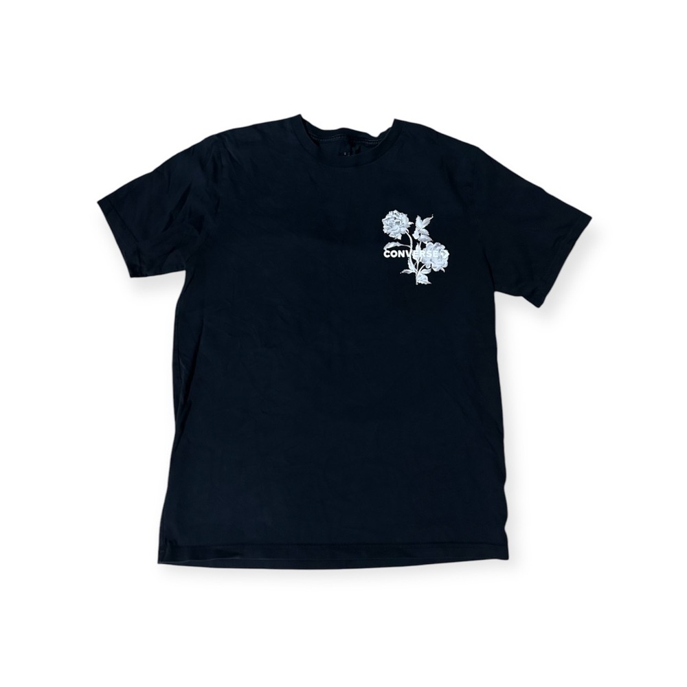 Black Converse Graphic T-Shirt with White Floral Design